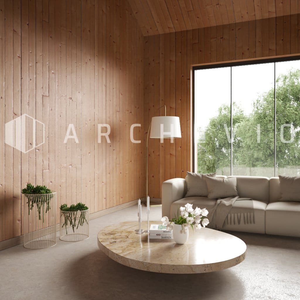Wooden living room in forest